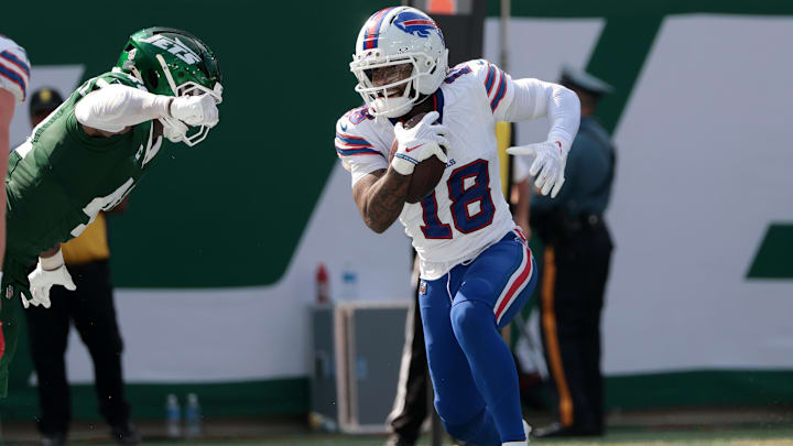 Buffalo Bills wide receiver Elijah Moore scores a touchdown against the New York Jets.