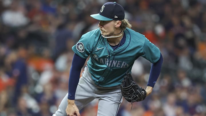 Seattle Mariners starting pitcher Bryce Miller throws during a game against the Houston Astros on Sept. 23 at Minute Maid Park. Seattle Mariners starting pitcher Bryce Miller throws during a game against the Houston Astros on Sept. 23 at Minute Maid Park.