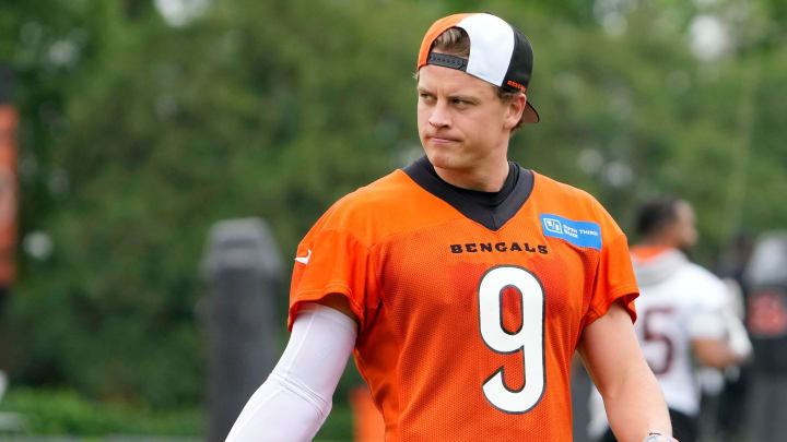 Cincinnati Bengals quarterback Joe Burrow return to the practice field during an offseason workout at the practice fields outside of Paycor Stadium Tuesday, May 7, 2024. Burrow is recovering from wrist surgery after a season-ending injury he suffered in a Week 11.