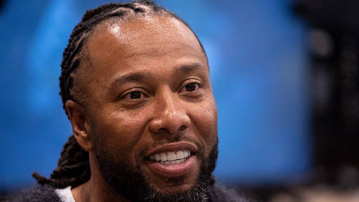 Former Arizona Cardinals wide receiver Larry Fitzgerald Jr. sits during an interview with Arizona Republic sports columnist Kent Somers at the Super Bowl LVII Experience   s Madden Cruiser at the Phoenix Convention Center in Phoenix on Feb. 9, 2023.

Entertainment Madden Cruiser At Super Bowl Experience 5757575757