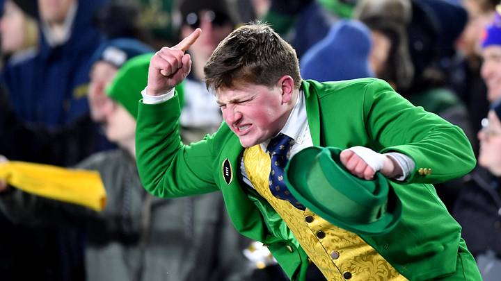 Dec 20, 2024; Notre Dame, Indiana, USA; The mascot for the Notre Dame Fighting Irish during the third quarter against the Indiana Hoosiers at Notre Dame Stadium. Mandatory Credit: Matt Cashore-Imagn Images Dec 20, 2024; Notre Dame, Indiana, USA; The mascot for the Notre Dame Fighting Irish during the third quarter against the Indiana Hoosiers at Notre Dame Stadium. Mandatory Credit: Matt Cashore-Imagn Images