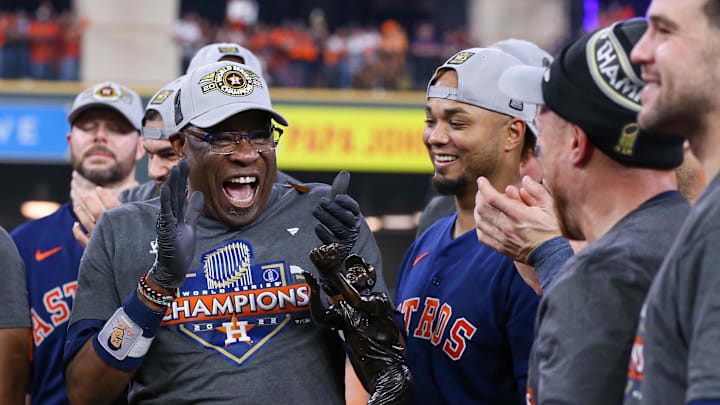 Houston Astros manager Dusty Baker Jr. (12) celebrates.