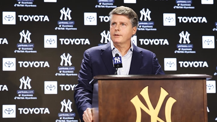 Hal Steinbrenner during a press conference at Yankee Stadium.