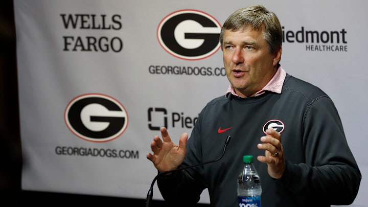 Georgia coach Kirby Smart speaks to the media on the eve of the start of fall football camp in Athens, Ga., on Wednesday, Aug. 2, 2023. Georgia coach Kirby Smart speaks to the media on the eve of the start of fall football camp in Athens, Ga., on Wednesday, Aug. 2, 2023.