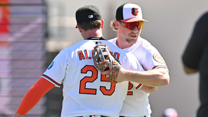 Feb 20, 2026; Sarasota, Florida, USA; Baltimore Orioles first baseman Pete Alonso (25) greets shortstop Gunnar Henderson (2) before the start of the spring training game against the New York Yankees at Ed Smith Stadium. Mandatory Credit: Jonathan Dyer-Imagn Images Feb 20, 2026; Sarasota, Florida, USA; Baltimore Orioles first baseman Pete Alonso (25) greets shortstop Gunnar Henderson (2) before the start of the spring training game against the New York Yankees at Ed Smith Stadium. Mandatory Credit: Jonathan Dyer-Imagn Images