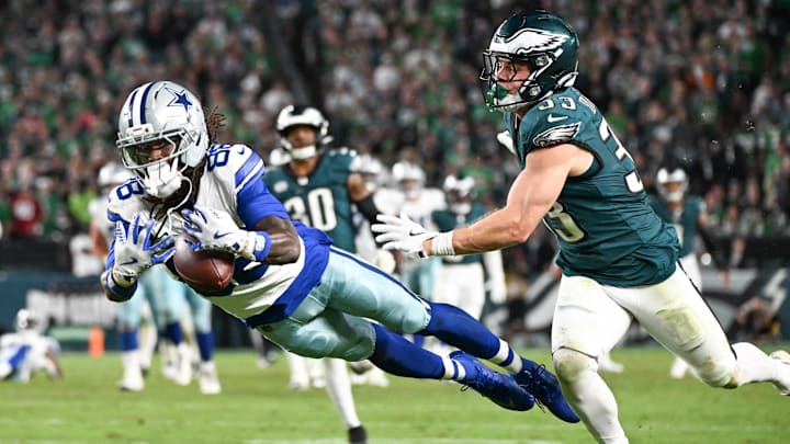 Dallas Cowboys wide receiver CeeDee Lamb (88) is unable to make a reception defended by Philadelphia Eagles cornerback Cooper DeJean (33) during the fourth quarter of the game at Lincoln Financial Field.