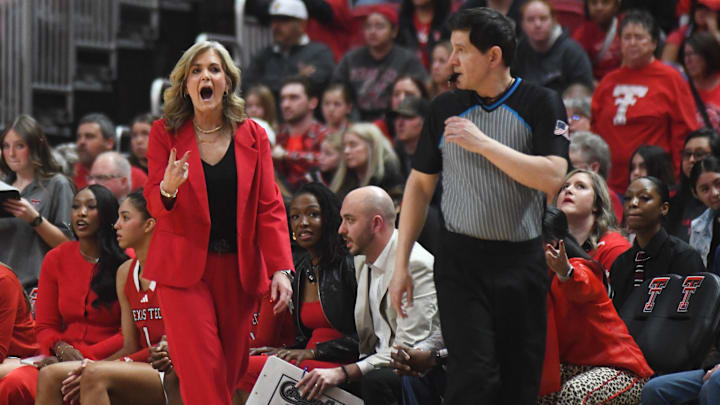 Texas Tech women's basketball coach Krista Gerlich reacts after a play against TCU in a Big 12 game Sunday, Feb. 1, 2026, at United Supermarkets Arena. Texas Tech women's basketball coach Krista Gerlich reacts after a play against TCU in a Big 12 game Sunday, Feb. 1, 2026, at United Supermarkets Arena.