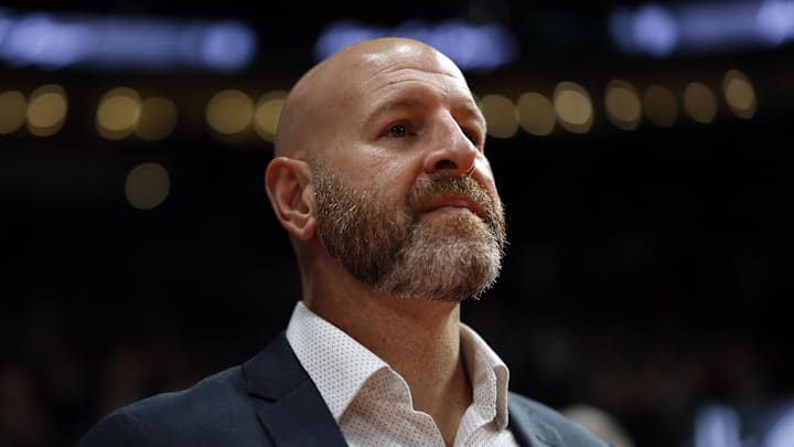 Oct 28, 2022; Portland, Oregon, USA; Portland Trail Blazers general manager Joe Cronin looks ion before the game against the Houston Rockets at Moda Center. Mandatory Credit: Soobum Im-Imagn Images Oct 28, 2022; Portland, Oregon, USA; Portland Trail Blazers general manager Joe Cronin looks ion before the game against the Houston Rockets at Moda Center. Mandatory Credit: Soobum Im-Imagn Images
