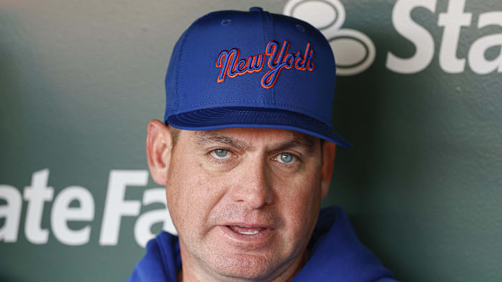 Apr 17, 2026; Chicago, Illinois, USA; New York Mets manager Carlos Mendoza (64) speaks before a baseball game against the Chicago Cubs at Wrigley Field. Mandatory Credit: Kamil Krzaczynski-Imagn Images