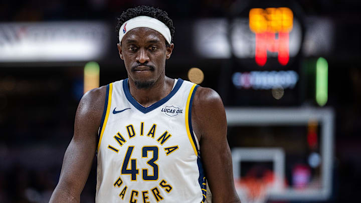 Indiana Pacers forward Pascal Siakam (43)  in the second half against the Chicago Bulls at Gainbridge Fieldhouse.