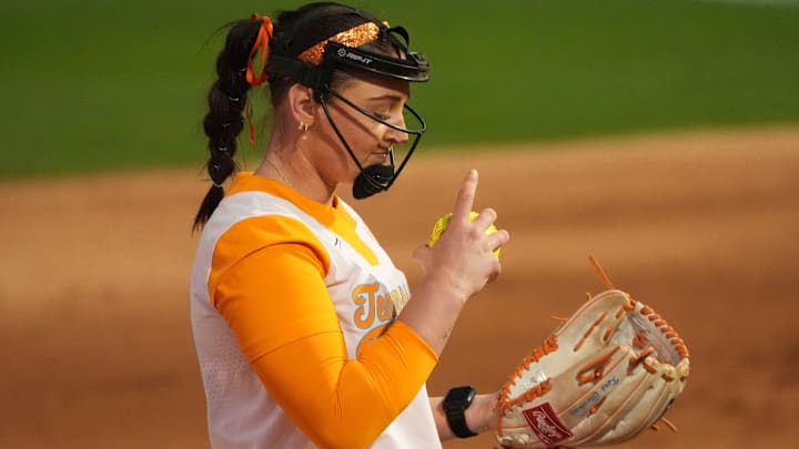 Tennessee's Charli Orsini (80) pitches against Radford during an NCAA college softball game on Wednesday, Feb. 26, 2025, in Knoxville, Tenn.