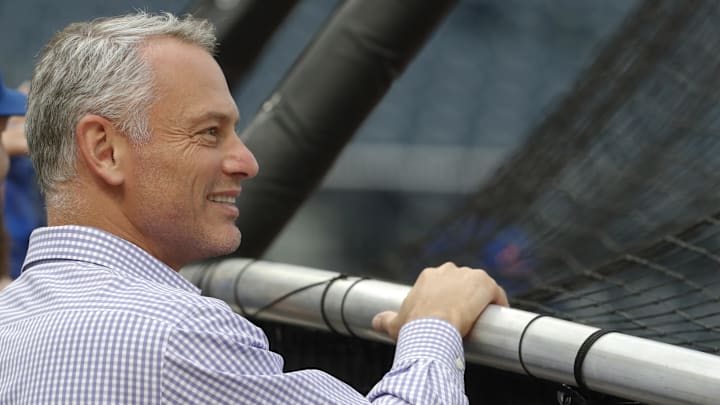 Aug 24, 2023; Pittsburgh, Pennsylvania, USA;  Chicago Cubs president Jed Hoyer looks on at the batting cage before the game against the Pittsburgh Pirates at PNC Park.