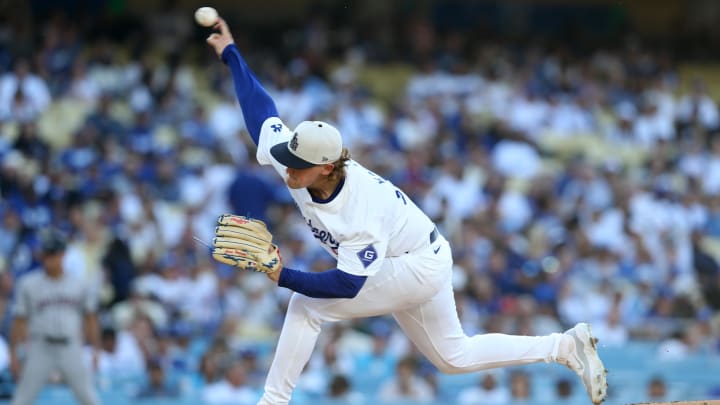 Jul 4, 2024; Los Angeles, California, USA; Los Angeles Dodgers pitcher Landon Knack (96) throws during the first inning against the Arizona Diamondbacks at Dodger Stadium. Mandatory Credit: Jason Parkhurst-USA TODAY Sports Jul 4, 2024; Los Angeles, California, USA; Los Angeles Dodgers pitcher Landon Knack (96) throws during the first inning against the Arizona Diamondbacks at Dodger Stadium. Mandatory Credit: Jason Parkhurst-USA TODAY Sports