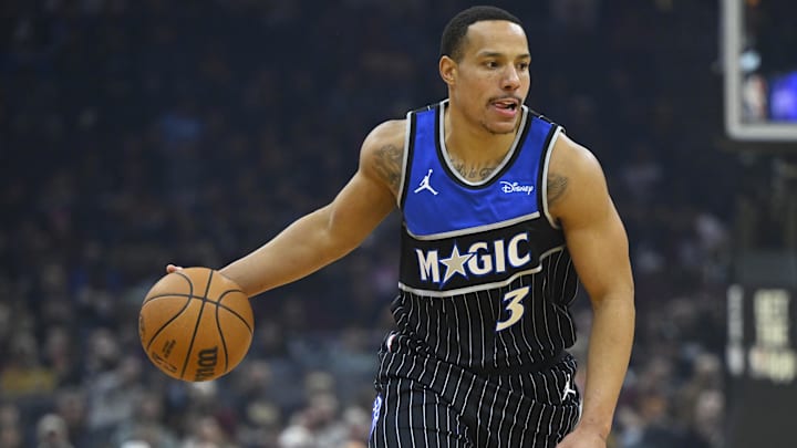 Jan 26, 2026; Cleveland, Ohio, USA; Orlando Magic guard Desmond Bane (3) dribbles the ball in the first quarter against the Cleveland Cavaliers at Rocket Arena. Jan 26, 2026; Cleveland, Ohio, USA; Orlando Magic guard Desmond Bane (3) dribbles the ball in the first quarter against the Cleveland Cavaliers at Rocket Arena.