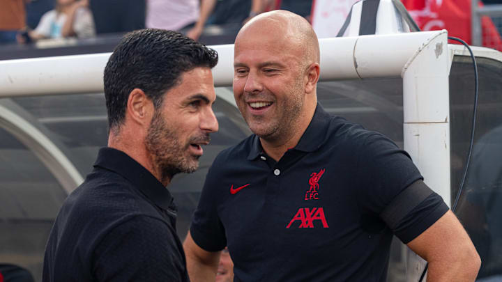 Mikel Arteta (left) was full of praise for Liverpool's Arne Slot