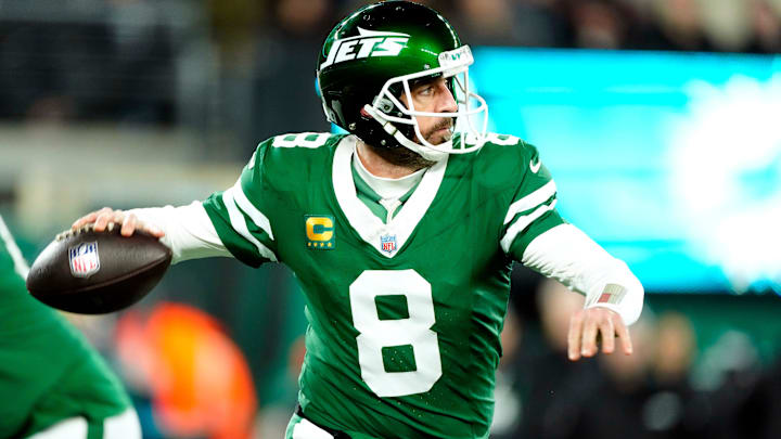 New York Jets quarterback Aaron Rodgers (8) may have played his last game for Gang Green, Sunday January 5, 2025, in East Rutherford. New York Jets quarterback Aaron Rodgers (8) may have played his last game for Gang Green, Sunday January 5, 2025, in East Rutherford.