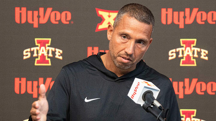 Iowa State football head coach Matt Campbell speaks during Iowa State football media day at Stark Performance Center on July 25, 2025, in Ames.