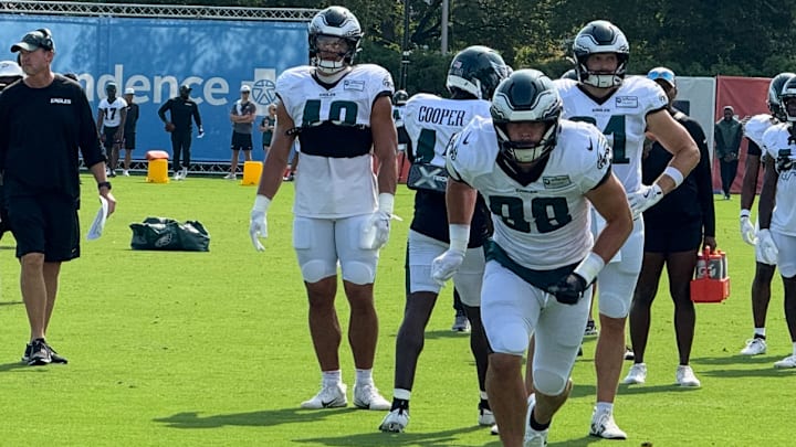 Tight end Dallas Goedert had the best offensive play for the Eagles during their second of two joint practices against the Cleveland Browns. Tight end Dallas Goedert had the best offensive play for the Eagles during their second of two joint practices against the Cleveland Browns.