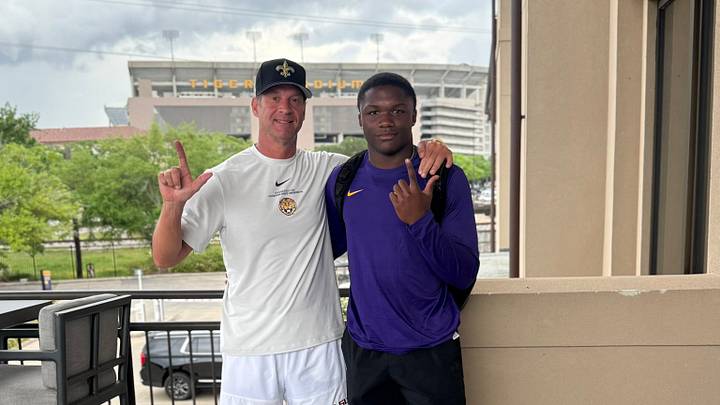 LSU coach Lane Kiffin and 5-star wide receiver target Easton Royal