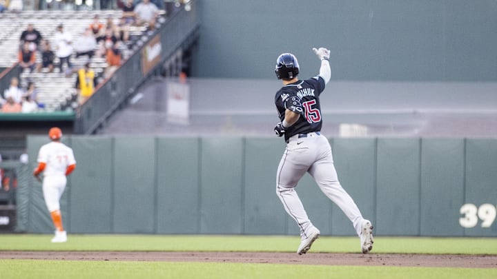 Sep 3, 2024; San Francisco, California, USA; Arizona Diamondbacks left fielder Randal Grichuk (15) gestures as he runs the bases after hitting a two-run home run against the San Francisco Giants during the first inning at Oracle Park. Mandatory Credit: John Hefti-Imagn Images Sep 3, 2024; San Francisco, California, USA; Arizona Diamondbacks left fielder Randal Grichuk (15) gestures as he runs the bases after hitting a two-run home run against the San Francisco Giants during the first inning at Oracle Park. Mandatory Credit: John Hefti-Imagn Images