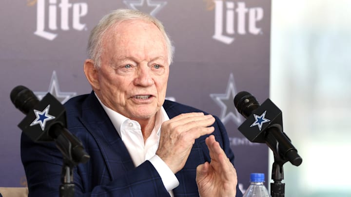 Dallas Cowboys owner Jerry Jones speaks at a press conference.