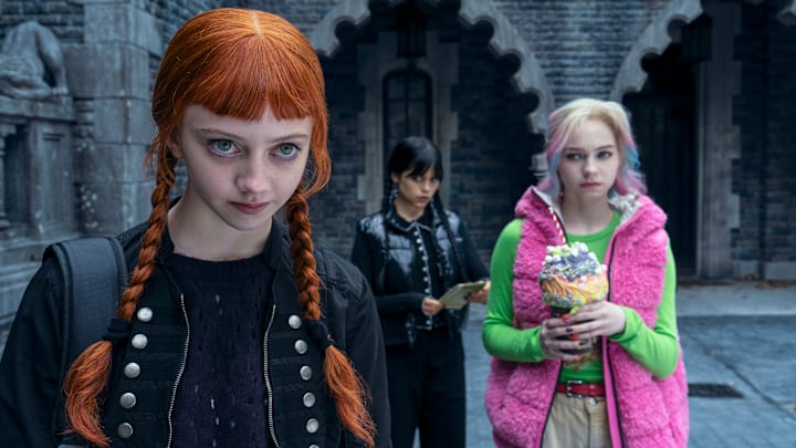 Wednesday. (L to R) Evie Templeton as Agnes DeMille, Jenna Ortega as Wednesday Addams, Emma Myers as Enid Sinclair in episode 203 of Wednesday. Cr. Jonathan Hession/Netflix © 2025