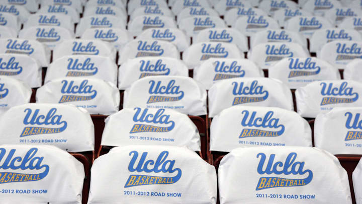 Dec 20, 2011; Los Angeles, CA, USA; General view of seat cushions at the the Sports Arena with the words: UCLA Basketball 2011-2013 Road Show before the game against the UC Irvine Anteaters. Mandatory Credit: Kirby Lee/Image of Sport-Imagn Images Dec 20, 2011; Los Angeles, CA, USA; General view of seat cushions at the the Sports Arena with the words: UCLA Basketball 2011-2013 Road Show before the game against the UC Irvine Anteaters. Mandatory Credit: Kirby Lee/Image of Sport-Imagn Images