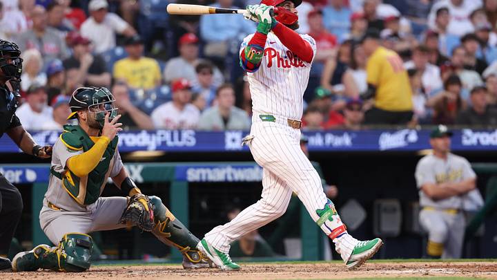 Bryce Harper and the Phillies are home favorites against the A's.
