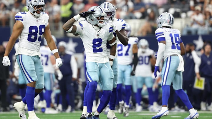 Dallas Cowboys safety Juanyeh Thomas reacts after a play against the New York Giants.