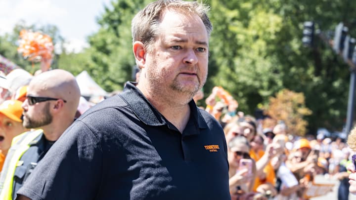 Sep 13, 2025; Knoxville, Tennessee, USA; University of Tennessee Volunteers head coach Josh Heupel participates in the Walk to Neyland Stadium before a game against Georgia. Mandatory Credit: Alan Poizner-Imagn Images Sep 13, 2025; Knoxville, Tennessee, USA; University of Tennessee Volunteers head coach Josh Heupel participates in the Walk to Neyland Stadium before a game against Georgia. Mandatory Credit: Alan Poizner-Imagn Images