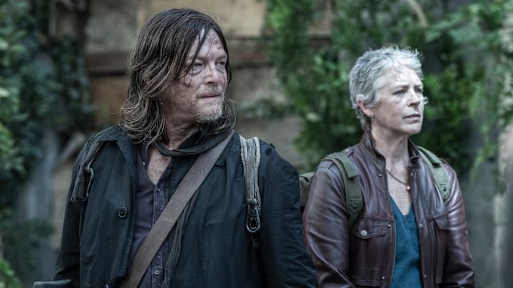 Norman Reedus as Daryl Dixon, Melissa McBride as Carol Peletier - The Walking Dead: Daryl Dixon _ Season 3 - Photo Credit: Manuel Fernandez-Valdes/AMC
