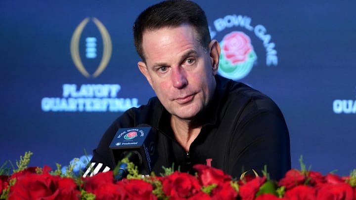 Indiana Hoosiers head coach Curt Cignetti speaks after defeating the Alabama Crimson Tide in the 2026 Rose Bowl and College Football Playoff.
