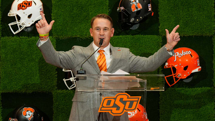 Oklahoma State University (OSU) introduces the new head football coach, Eric Morris, during a rally in Stillwater on Monday, Dec. 8, 2025.
