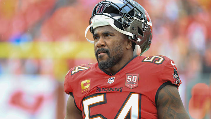 Dec 7, 2025; Tampa, Florida, USA; Tampa Bay Buccaneers linebacker Lavonte David (54) stands on the sidelines during the first quarter against the New Orleans Saints at Raymond James Stadium. Mandatory Credit: Kim Klement Neitzel-Imagn Images Dec 7, 2025; Tampa, Florida, USA; Tampa Bay Buccaneers linebacker Lavonte David (54) stands on the sidelines during the first quarter against the New Orleans Saints at Raymond James Stadium. Mandatory Credit: Kim Klement Neitzel-Imagn Images