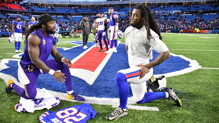 Former Minnesota Vikings’ running back Dalvin Cook (left) and his brother, Buffalo Bills’ running back James Cook.
