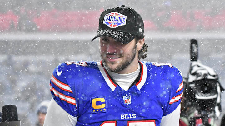 Dec 1, 2024: Buffalo Bills quarterback Josh Allen  after winning a game against the San Francisco 49ers to clinch the AFC East