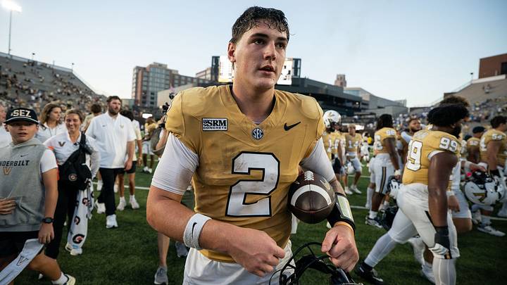 Vanderbilt quarterback Jared Curtis (2) exits the field after defeating Delaware at FirstBank Stadium in Nashville, Tenn., Saturday, Sept. 12, 2026. Vanderbilt quarterback Jared Curtis (2) exits the field after defeating Delaware at FirstBank Stadium in Nashville, Tenn., Saturday, Sept. 12, 2026.