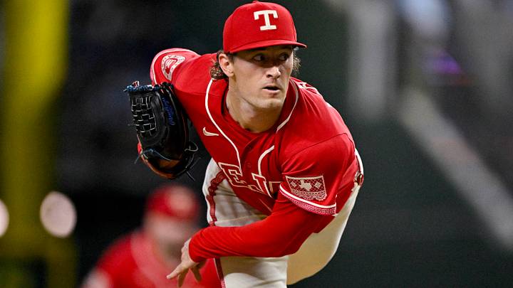 Texas Rangers relief pitcher Jacob Latz. Credit: Jerome Miron-Imagn Images