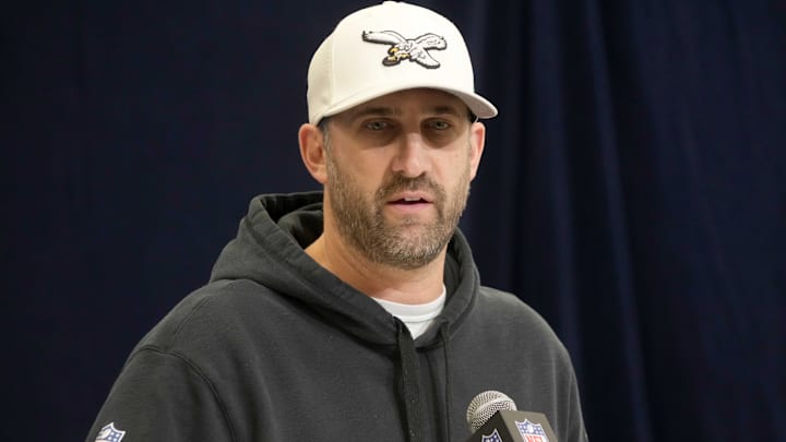 Philadelphia Eagles coach Nick Sirianni speaks during the NFL Scouting Combine at the Indiana Convention Center.