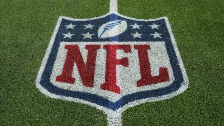 Dec 3, 2023; Inglewood, California, USA; The NFL shield logo on the field at SoFi Stadium. Mandatory Credit: Kirby Lee-USA TODAY Sports Dec 3, 2023; Inglewood, California, USA; The NFL shield logo on the field at SoFi Stadium. Mandatory Credit: Kirby Lee-USA TODAY Sports