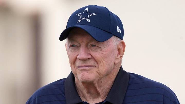 Jul 26, 2025; Oxnard, CA, USA; Dallas Cowboys owner Jerry Jones at training camp at the River Ridge Fields. Mandatory Credit: Kirby Lee-Imagn Images Jul 26, 2025; Oxnard, CA, USA; Dallas Cowboys owner Jerry Jones at training camp at the River Ridge Fields. Mandatory Credit: Kirby Lee-Imagn Images
