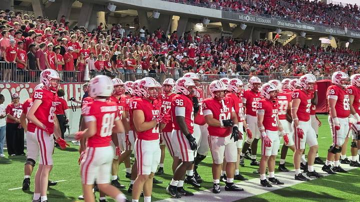 Katy High School football players get ready for kickoff at a recent ballgame. Katy High School football players get ready for kickoff at a recent ballgame.