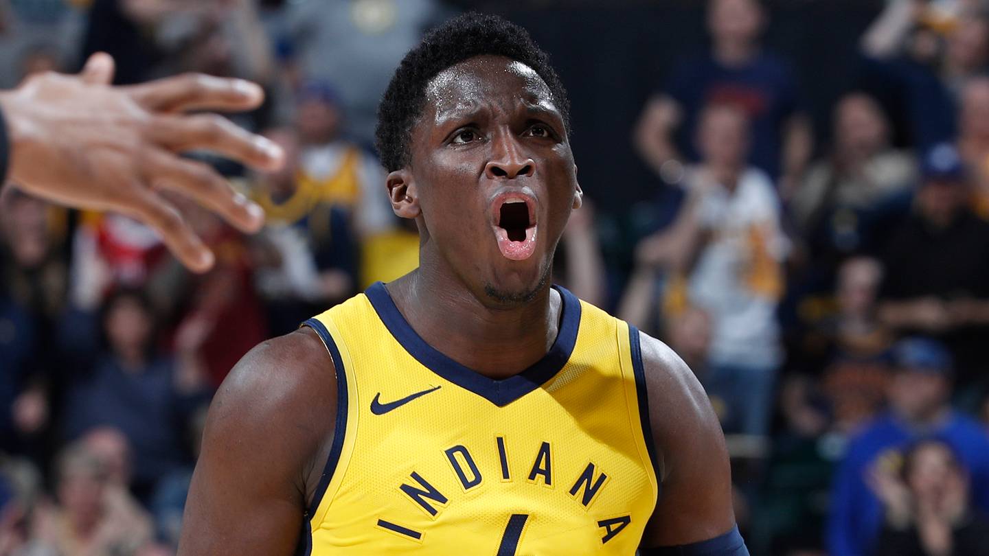Maglietta Victor Oladipo Indiana Pacers - Making Indiana Great Again, Blu, 100% Cotone
