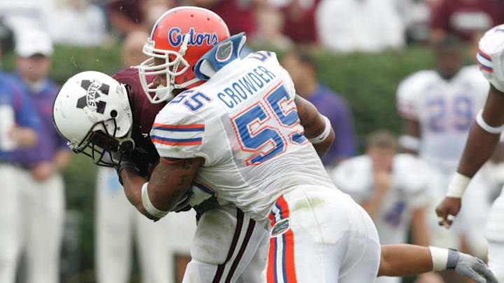 Oct 23, 2004; Starkville, MS,  USA; Florida Gators linebacker #55 Channing Crowder attempts to