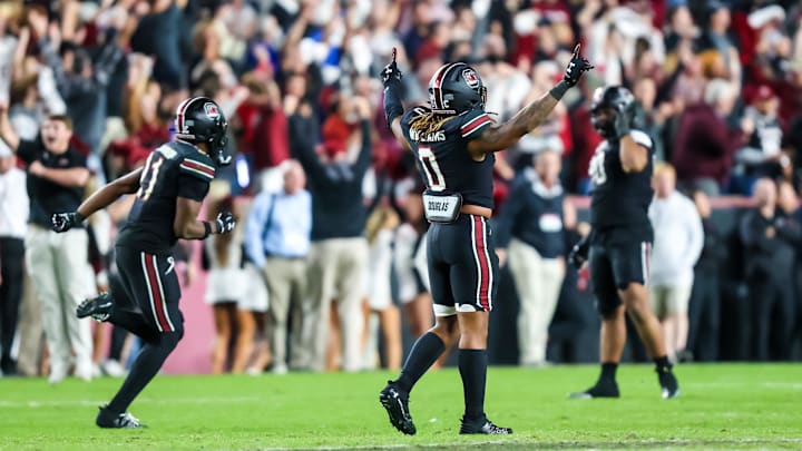 South Carolina football defenders Nick Emmanwori (21, now 7), Debo Williams (0), and TJ Sanders (90) all return this fall