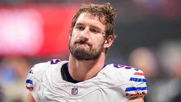 Oct 13, 2025; Atlanta, Georgia, USA; Buffalo Bills defensive end Joey Bosa (97) on the field against the Atlanta Falcons at Mercedes-Benz Stadium. Mandatory Credit: Dale Zanine-Imagn Images