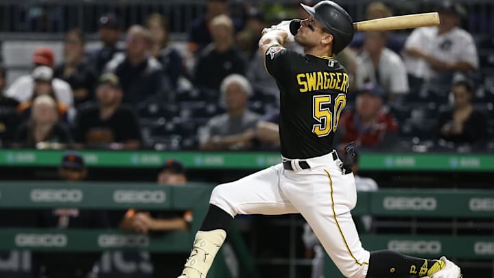 Jun 7, 2022; Pittsburgh, Pennsylvania, USA;  Pittsburgh Pirates center fielder Travis Swaggerty (50)