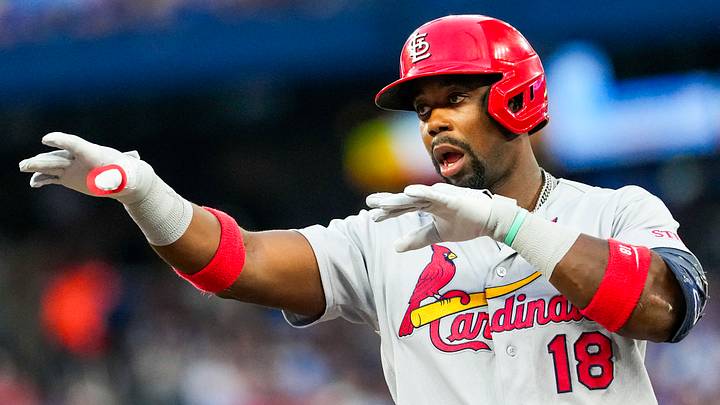Jul 31, 2026; Toronto, Ontario, CAN; St. Louis Cardinals right fielder Jordan Walker (18) celebrates hitting a single to drive in a run against the Toronto Blue Jays during the fifth inning at Rogers Centre. Mandatory Credit: Kevin Sousa-Imagn Images