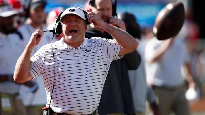 Georgia coach Kirby Smart reacts during the first half of a NCAA college football game between Auburn and Georgia in Athens, Ga., on Saturday, Sept. 8, 2022.
News Joshua L Jones Georgia coach Kirby Smart reacts during the first half of a NCAA college football game between Auburn and Georgia in Athens, Ga., on Saturday, Sept. 8, 2022.
News Joshua L Jones