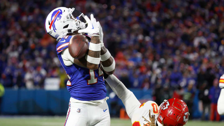 Buffalo Bills wide receiver Stefon Diggs (14) can   t make the catch on this deep throw by Josh Allen.